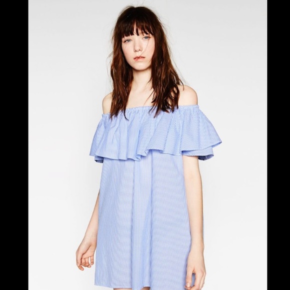 Zara 100% Algodon Cotton Striped Tube Top Ruffle Dress - Picture 2 of 10